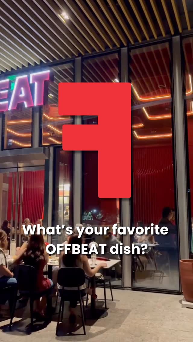 Offbeat Bistro neon sign exterior at night
